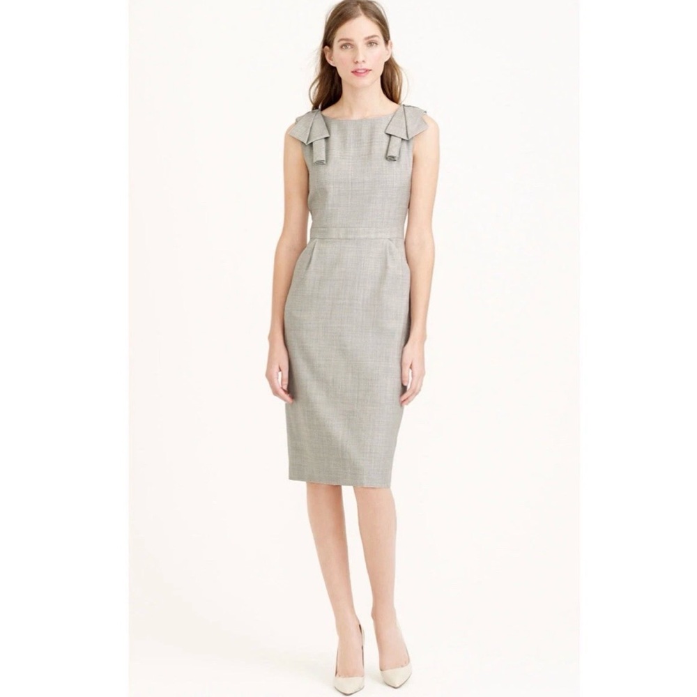 J. Crew NWT LT HTR GRAY bow shoulder dress sz 00 (super 120 wool) B8150
